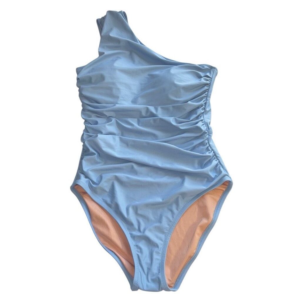 J. Crew Light Blue One-Shoulder Swimsuit